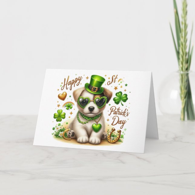 Söt St. Patricks dag-valp semesterkort Helgkort (Framsida)