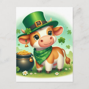 Söt St. Patricks Day Brun och Vit Ko Vykort