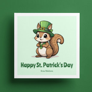 Söt St. Patricks Day-ekorre med grön hatt Julkort