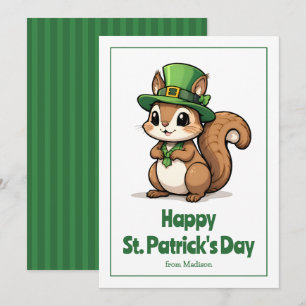 Söt St. Patricks Day-ekorre med grön hatt Julkort