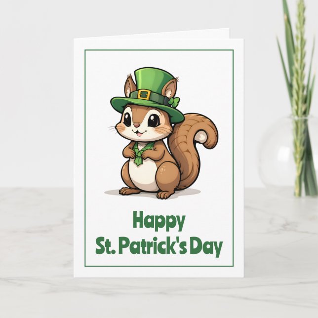 Söt St. Patrick's Day-ekorre med grön hatt Kort (Framsida)