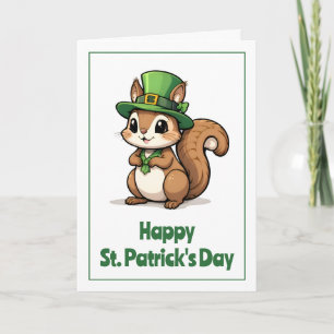 Söt St. Patricks Day-ekorre med grön hatt Kort