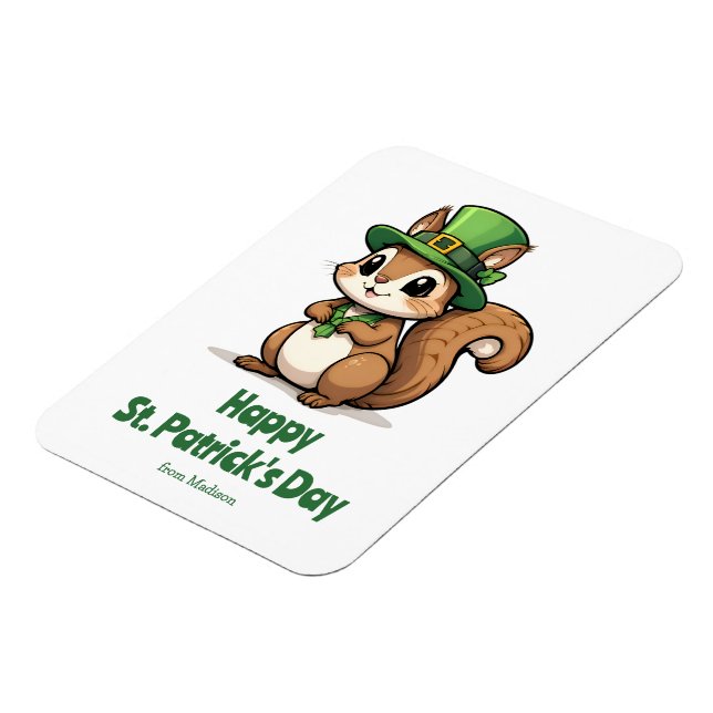 Söt St. Patrick's Day-ekorre med grön hatt Magnet (Vänstra Sidan)