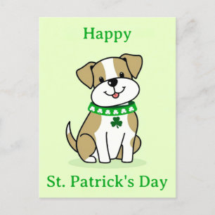 Söt St. Patricks Day Hund Grön Klöver Shamrock Vykort