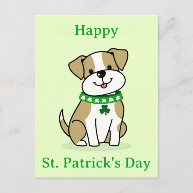 Söt St. Patricks Day Hund Grön Klöver Shamrock Vykort (Framsida)