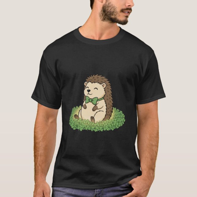 Söt St Patricks Day Igelkott Lucky Shamrock Klöver T Shirt (Framsida)
