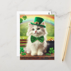 Söt St. Patricks Day-kattunge Regnbåge Pott med Gu Vykort