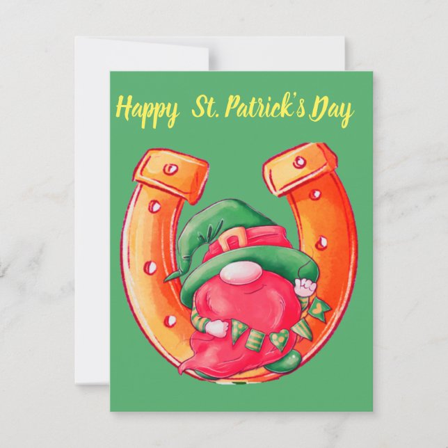 Söt St. Patrick's Day Lucky Gnome Julkort (Framsida)
