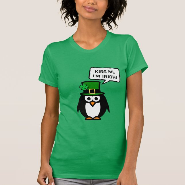 Söt St Patricks Day pingvin t-shirt | Kyss mig ... (Framsida)