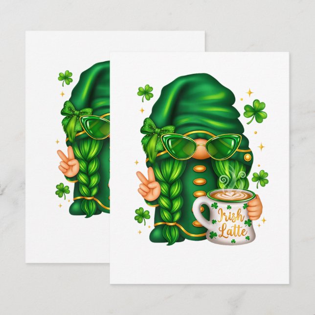 Söt St Patricks Day Tomte Dricker Kaffe Tack Kort (Fram/baksida)