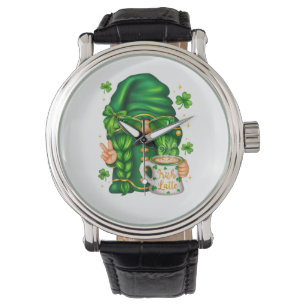 Söt St. Patricks Day Tomte som dricker kaffe Armbandsur