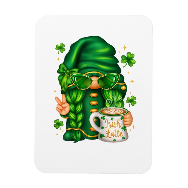 Söt St Patricks Day Tomte som dricker kaffe Magnet (Vertikal)
