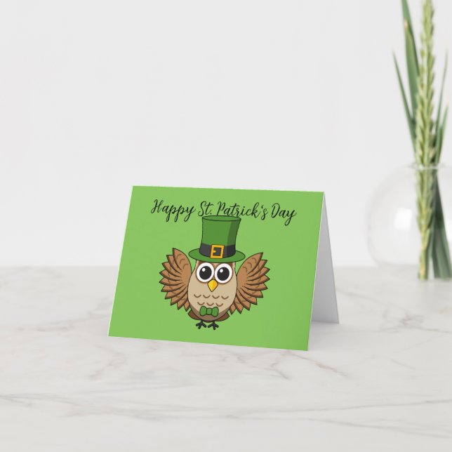Söt St. Patricks Day uggla tecknad | Lägg till tex Kort (Framsida)