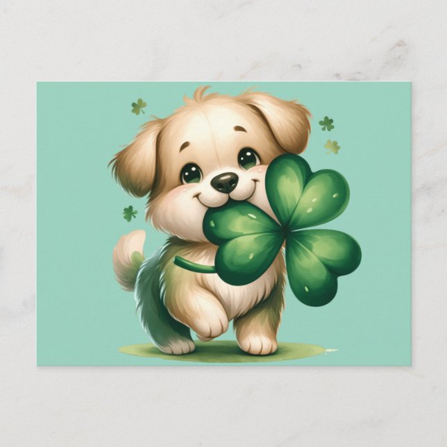 Söt St. Patrick's Day-valp Vykort (Framsida)