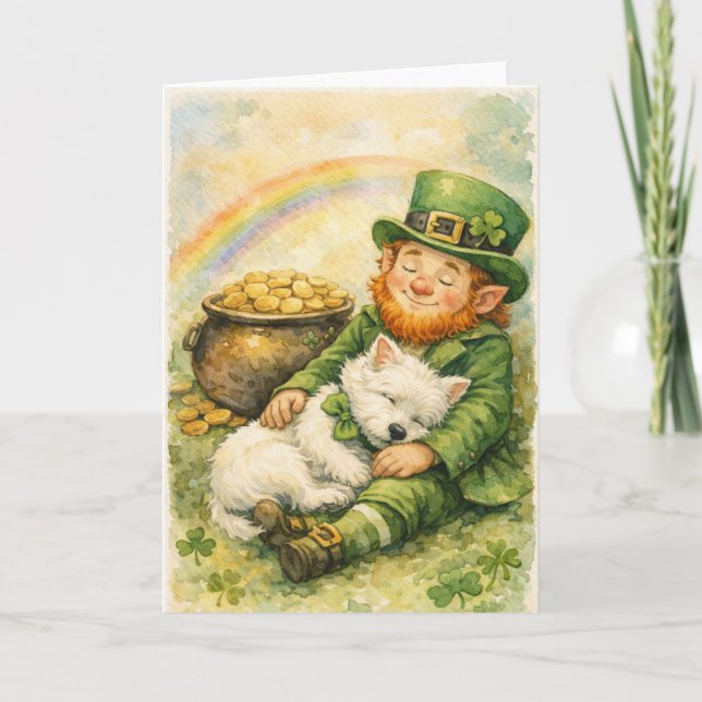 Söt St. Patrick's Day Westie & Leprechaun-kort Kort (Framsida)