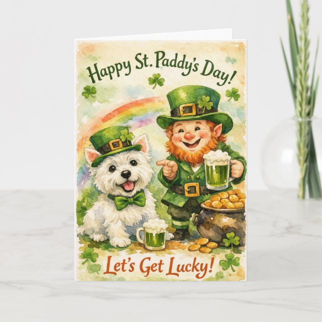 Söt St. Patrick's Day Westie & Leprechaun-kort Kort (Framsida)