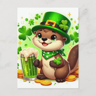 Söt St. Patricks uttergrön öl Vykort