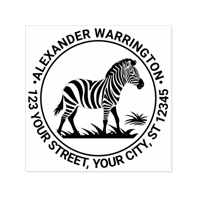 Söt stående zebra Namn Returadress Självfärgande Stämpel (Design)