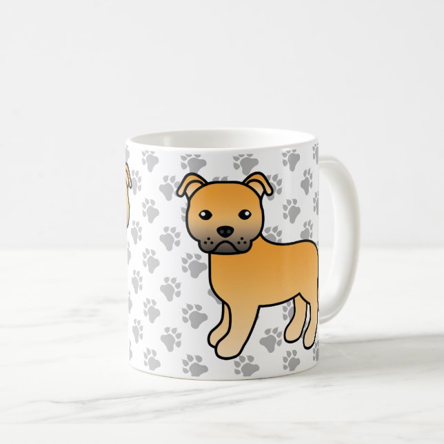 Söt Staffordshire Bull Terrier Tecknad Hund Kaffemugg (Framsida höger)