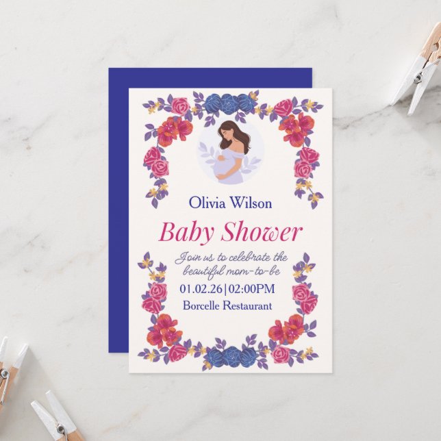 Söt start Baby Shower Samlingsinbjudan Inbjudningar (Fram/Back In Situ)