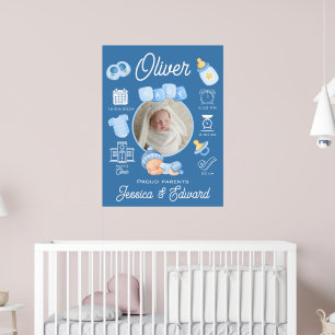 Söt statistik för nyfödd pojke i modern blå stil poster