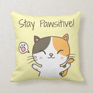 Söt Stay Pawsitive Kitty Kattrumsdekor Kudde