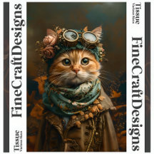 Söt Steampunk Katt Whimsical Dräkt A5L Decoupage
