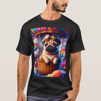 Söt steampunk-valp i en korg på en luftballong t shirt