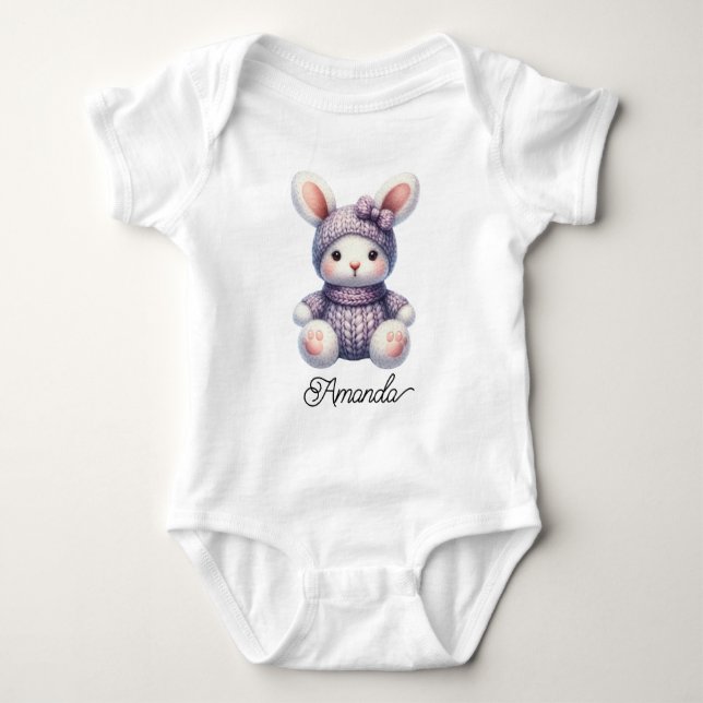 Söt stickad kaninbaby t shirt (Framsida)