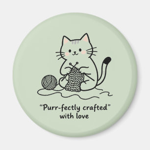 Söt stickande katt Pastellgrön grafisk design Magnet