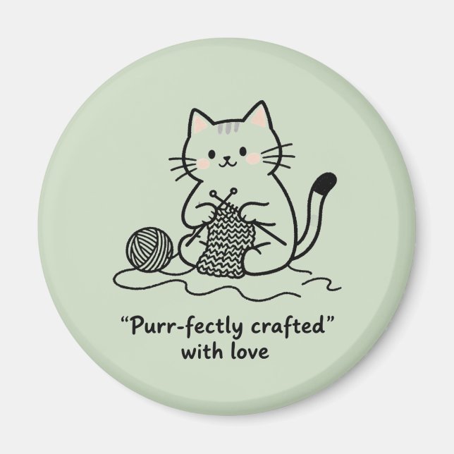 Söt stickande katt Pastellgrön grafisk design Magnet (Framsidan)