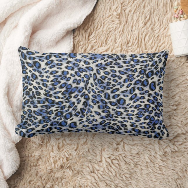 Söt Stilfull Elegant Blå Leopard Djurtryck  Lumbarkudde (Filt)