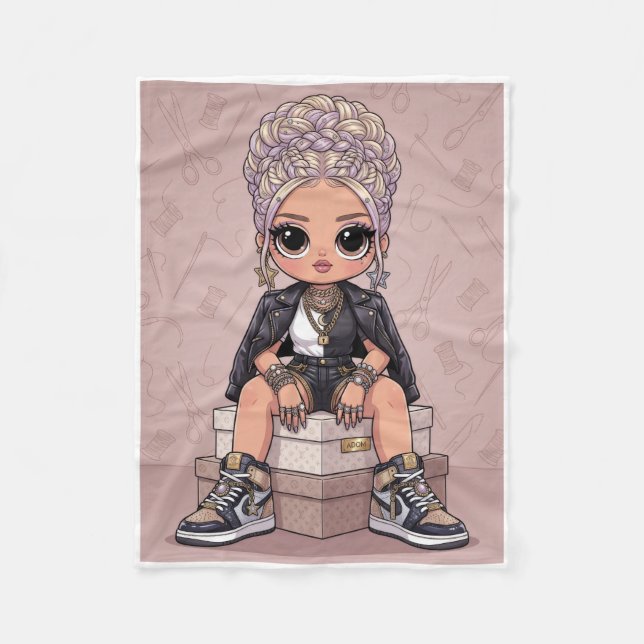 Söt stiliserad Chibi-flicka i sneakers fleecefilt (Framsidan)