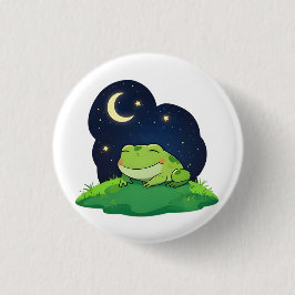 Söt Stjärnskådande Groda Kawaii Natt Himmel Design Knapp