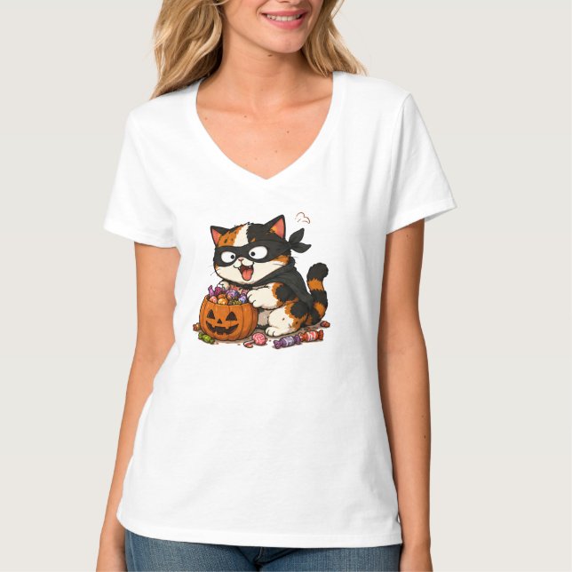 Söt stöldarkatt med calicofärg t shirt (Framsida)