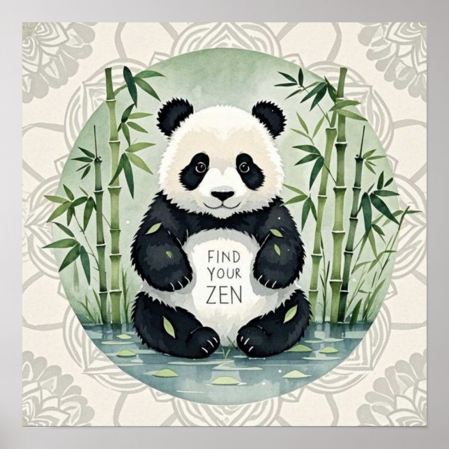 Söt stor knubbig panda som sitter i en lotuspositi poster (Framsidan)