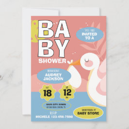 Söt Stork Bebis Shower Inbjudningar