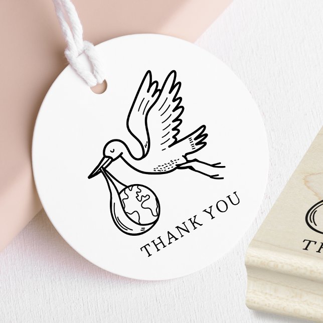 Söt Stork Bebis Shower Tacksamhetskort Stämpel (small baby shower stamp for favor tags)