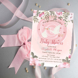 Söt Stork Floral Baby Shower Inbjudan