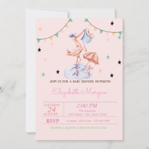 Söt stork liten kanin baby shower inbjudningar