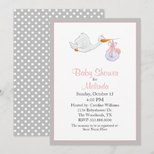 Söt Stork med Baby Baby Shower-inbjudan Inbjudningar