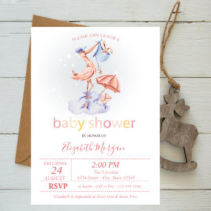 Söt stork prickig baby shower inbjudningar