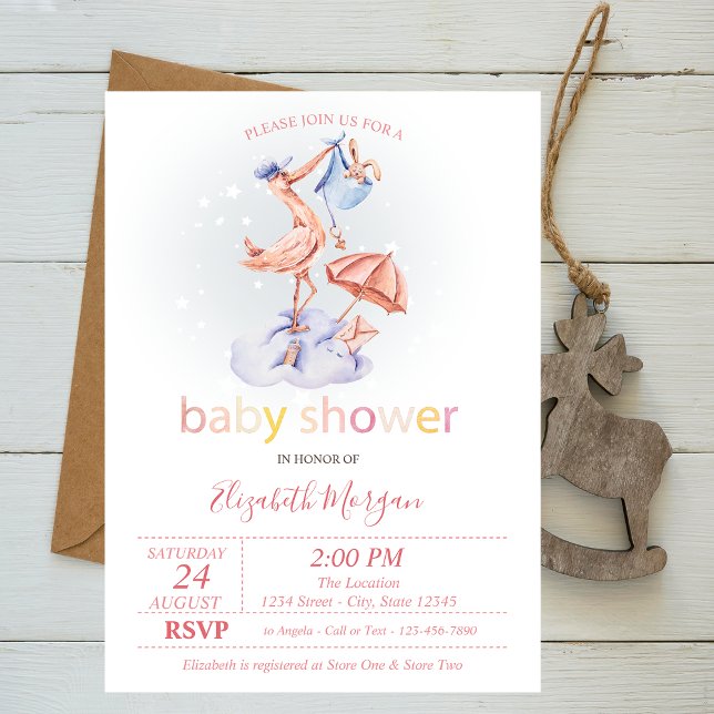 Söt stork prickig baby shower inbjudningar (Skapare uppladdad)