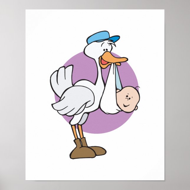 Söt stork som levererar baby poster (Framsidan)