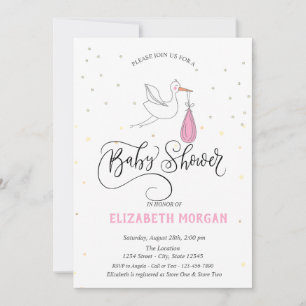 Söt stork stjärnor baby shower inbjudningar