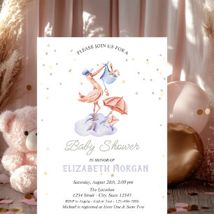 Söt stork stjärnor baby shower inbjudningar