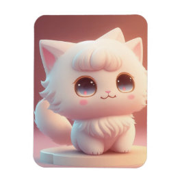 Söt storögd fluffig vit katt magnet