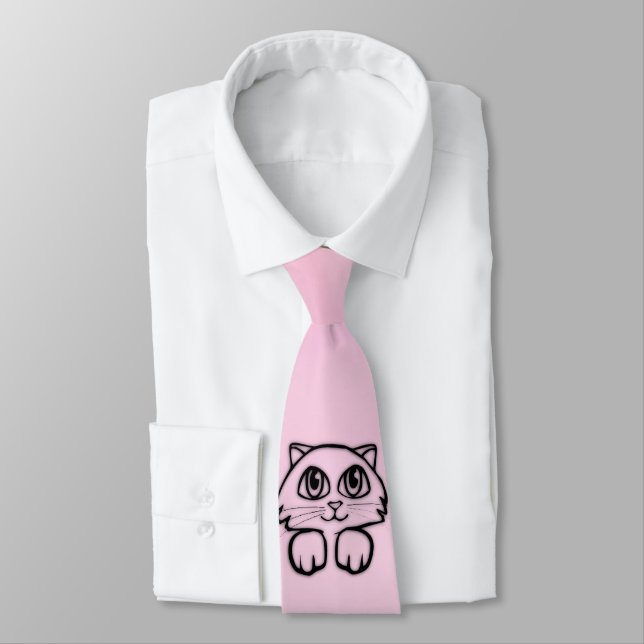 Söt storögd katt rosa slips (Bunden)