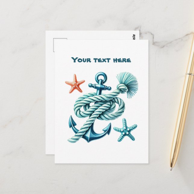 Söt strand anpassningsbar nautisk mix  vykort (Fram/Back In Situ)