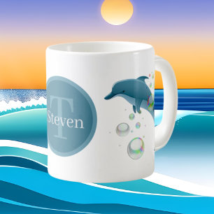 Söt strand delphin add monogram kaffemugg